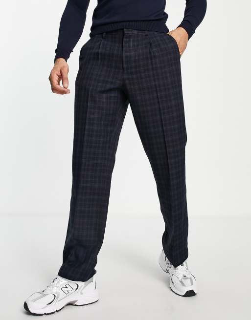 Harry Brown tweed wool mix check wide fit ankle grazer trouser