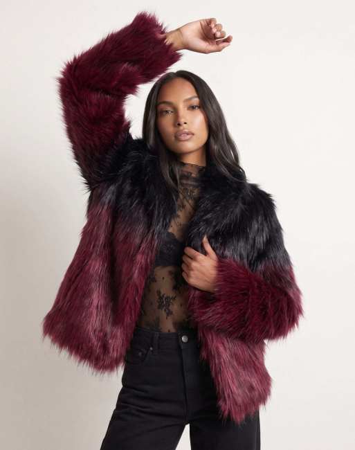 Harry Brown Vesper ombre fur coat in black-burgundy, 3 of 6