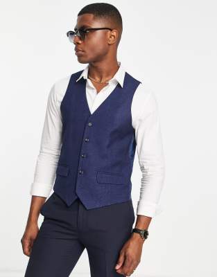 Harry Brown Wedding Slim Fit Vest In Blue Melange-navy