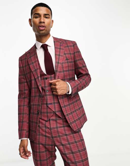 Harry Brown Veste De Costume Ajustée à Carreaux écossais Rouge Asos