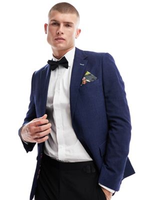 Harry Brown slim fit double breasted suit jacket in blue melange - ASOS Price Checker
