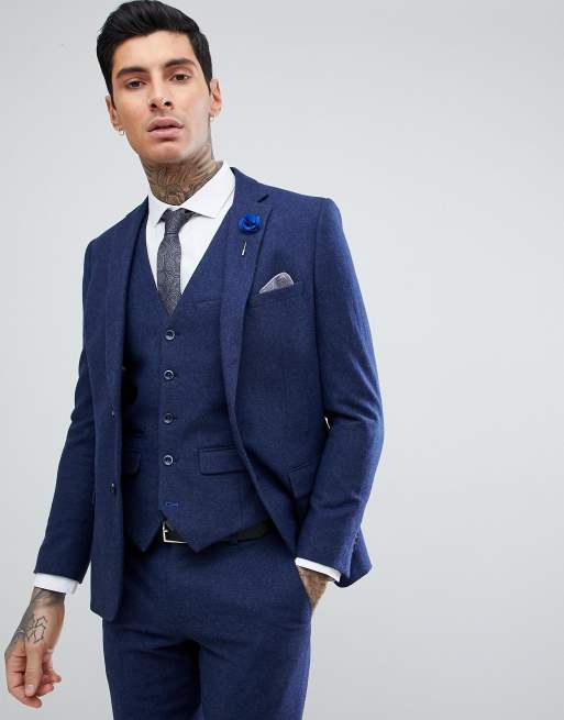 Harry Brown - Costume Veston ajusté en flanelle de laine mélangée - Bleu, 2 de 4