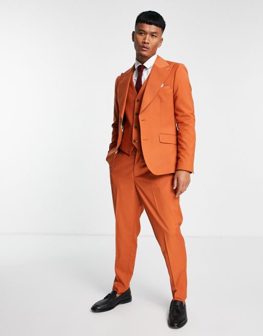 Harry Brown - Veste de costume de mariage coupe skinny à larges revers - Rouille, 4 de 4