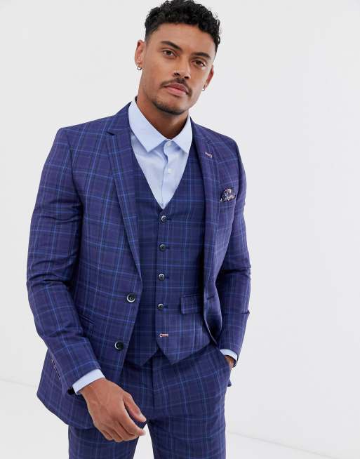 Harry Brown - Costume slim à carreaux - Bleu vif, 3 de 4