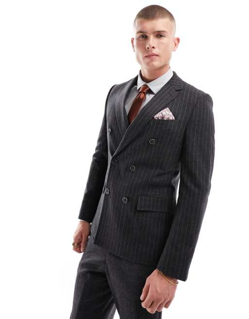 Harry Brown Wedding - Dobbeltradet habitjakke med brune striber i tweed