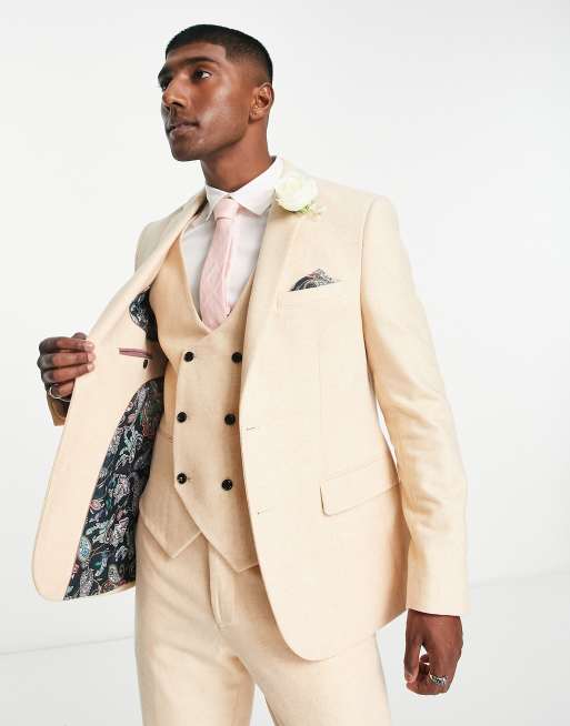Wedding Asos Uomo Abbigliamento Abiti eleganti Giacca da abito slim in tweed con rever ampi giallo chiaro 