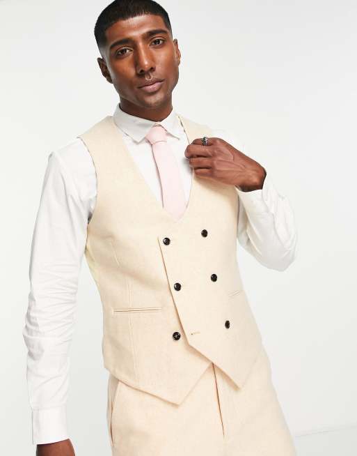 Harry Brown Wedding - Gilet doppiopetto slim in tweed giallo pallido