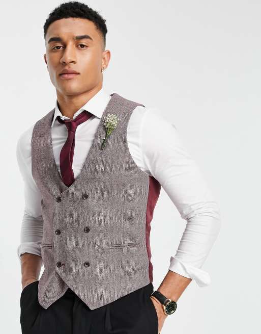 Harry Brown - Wedding - Gilet slim doppiopetto in tweed di misto lana