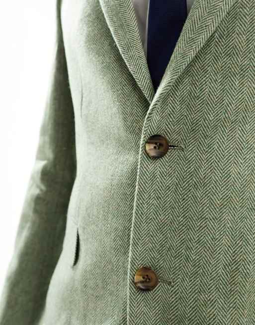 Harry Brown Wedding - Grøn Slim Fit-habitjakke med sildebensmønster i uldblanding, 2 af 5