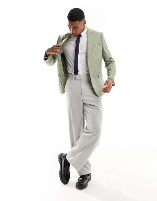 Harry Brown Wedding - Grøn Slim Fit-habitjakke med sildebensmønster i uldblanding, 3 af 5