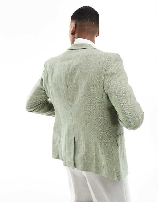 Harry Brown Wedding - Grøn Slim Fit-habitjakke med sildebensmønster i uldblanding, 4 af 5