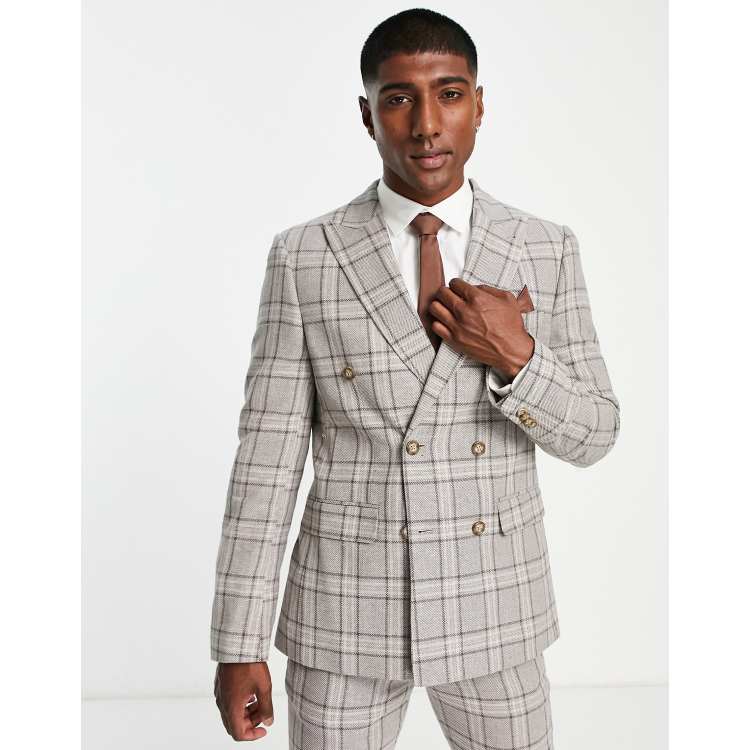 Harry Brown wedding linen mix suit jacket in beige plaid