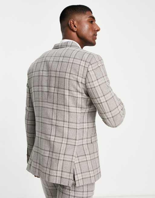 Harry Brown wedding linen mix suit jacket in beige plaid