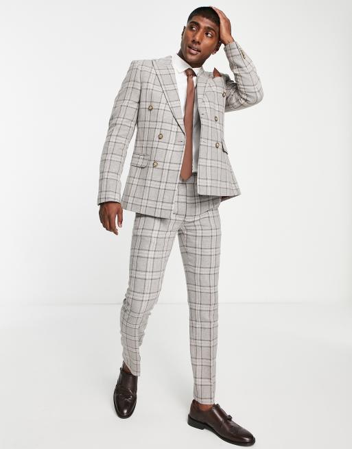 Harry Brown wedding linen mix suit jacket in beige plaid