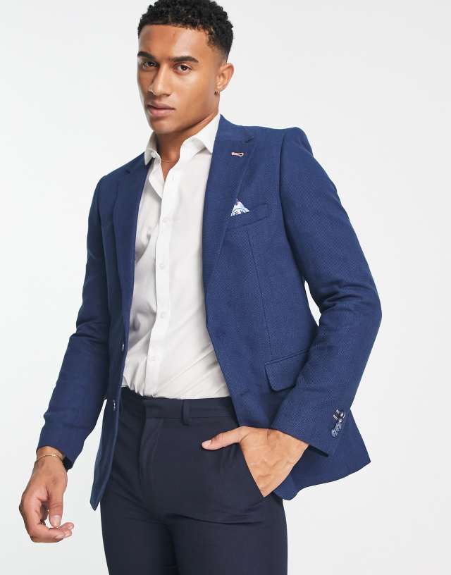 Harry Brown wedding linen mix suit jacket in navy