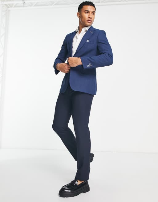 Blue suit jacket hot sale and black pants