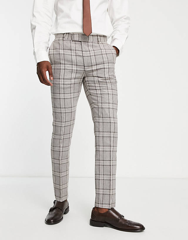 Harry Brown - wedding linen mix suit trousers in beige check