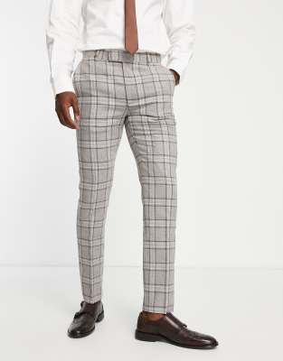 Harry Brown wedding linen mix suit trousers in beige check | ASOS