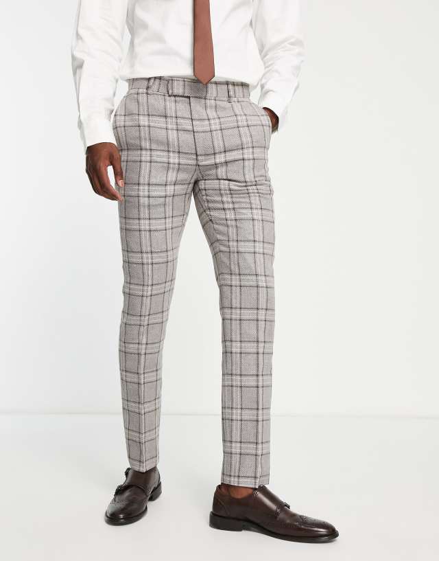 Harry Brown - wedding linen mix suit trousers in beige check