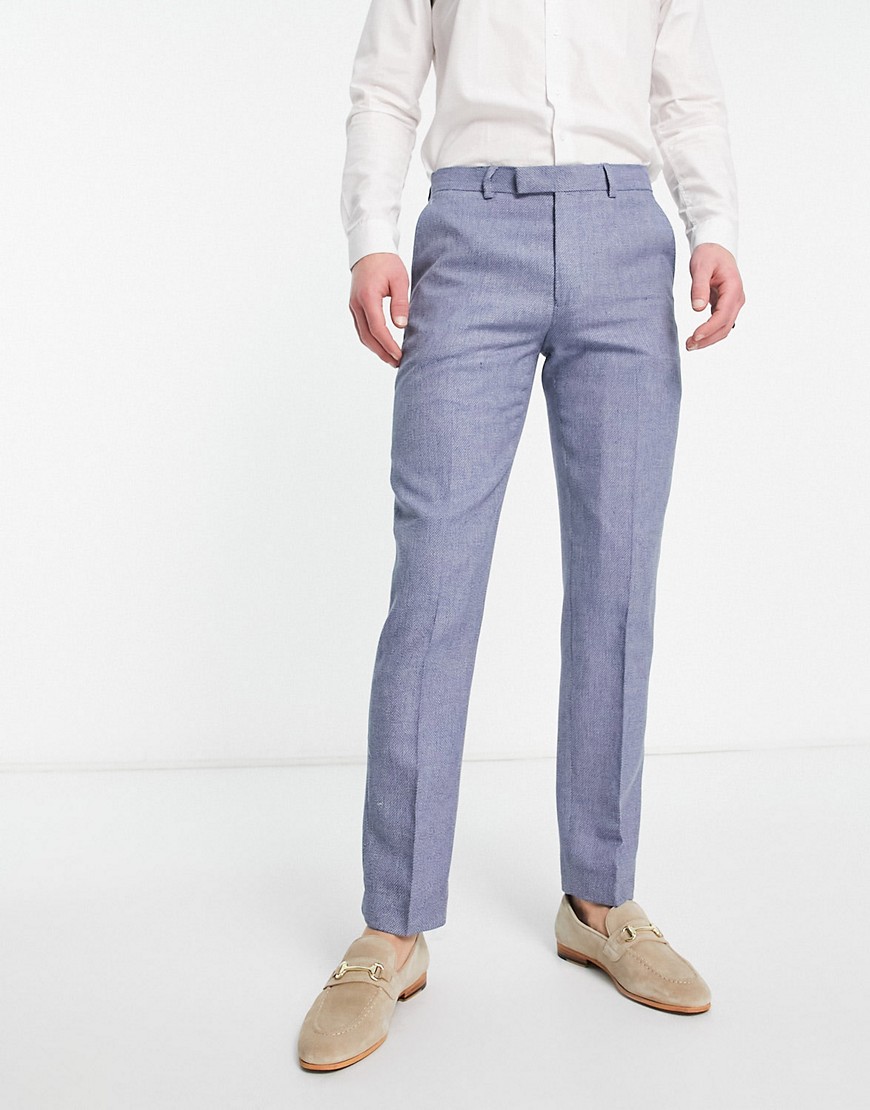 Harry Brown wedding linen mix suit trousers in light blue