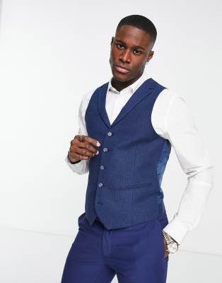 Harry Brown wedding linen mix waistcoat in navy