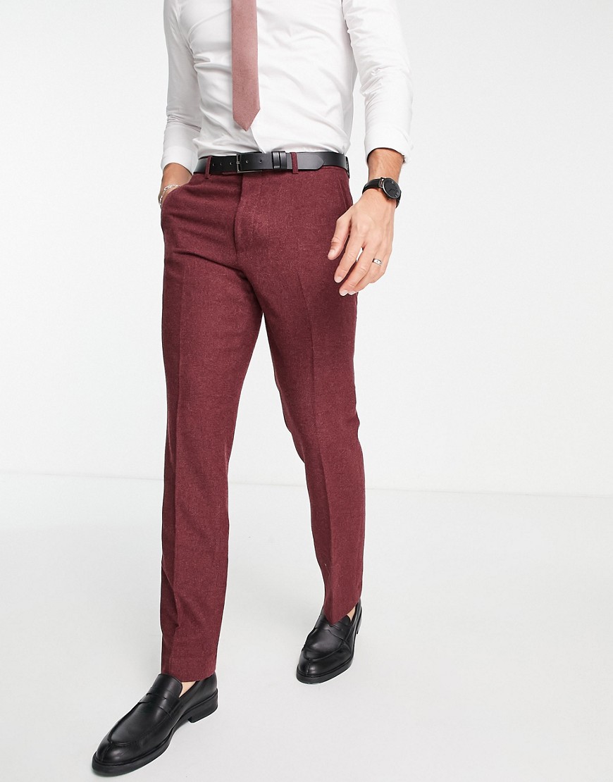 harry brown -  – Wedding – Schmal geschnittene Anzughose aus Tweed-Wollmix-Rot