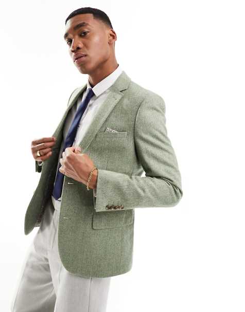 Harry Brown – Wedding – Schmal geschnittene Anzugjacke aus Wollmix mit Fischgrätmuster in Grün - view 1