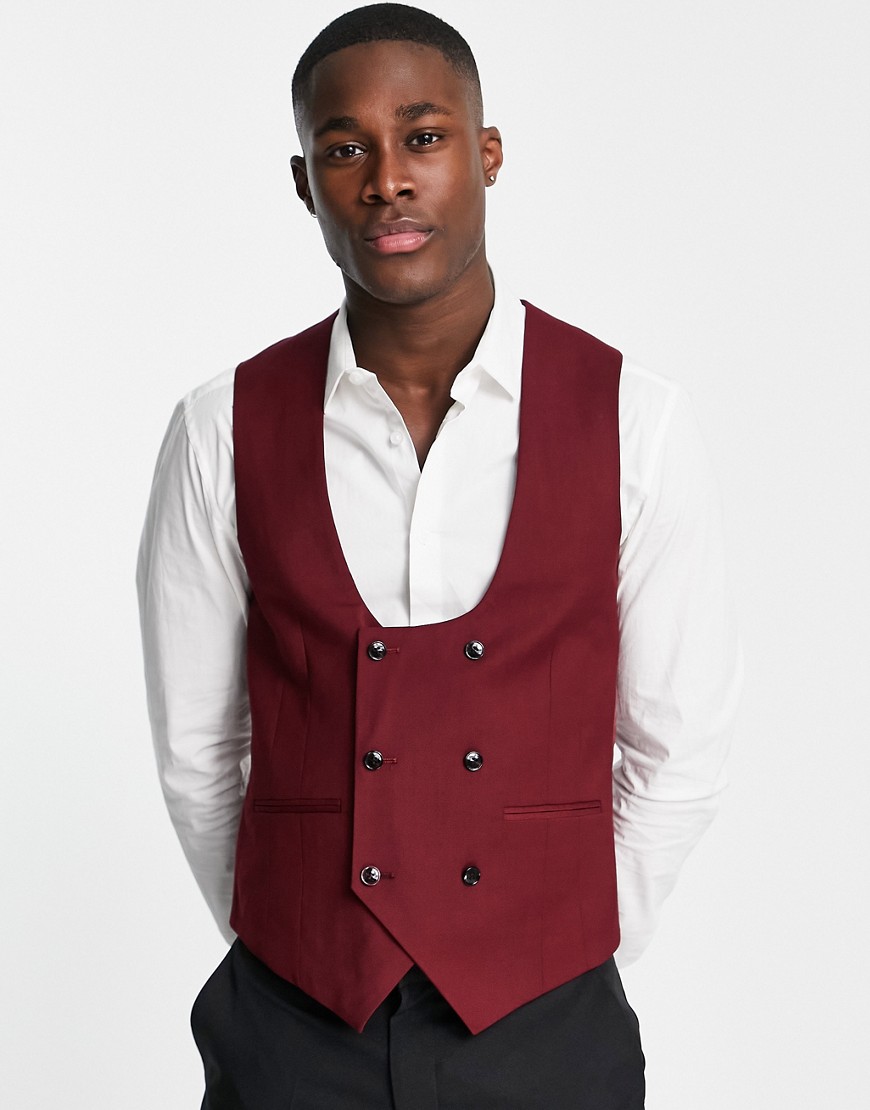 Harry Brown wedding skinny fit vest in berry-Red