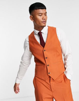 Harry Brown wedding skinny fit waistcoat in rust