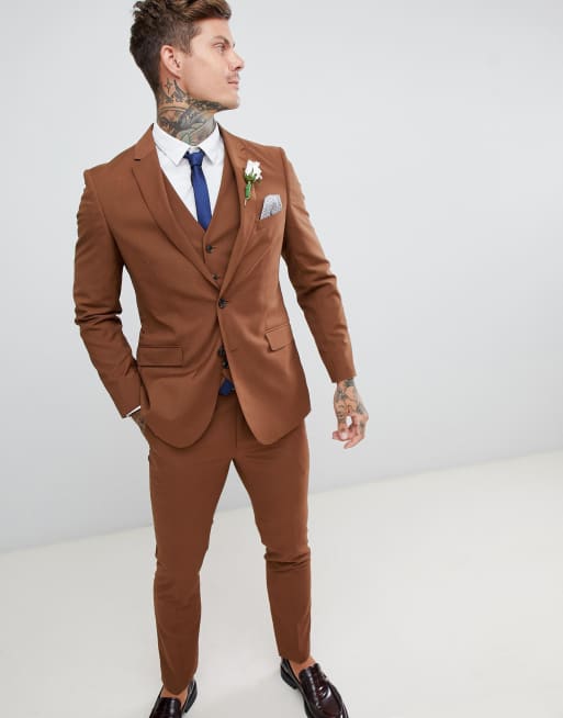 Harry Brown wedding slim fit super soft suit - brown, 3 of 4