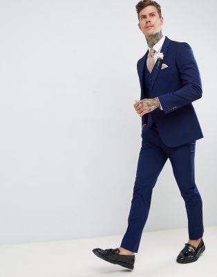 slim fit blue suit brown shoes