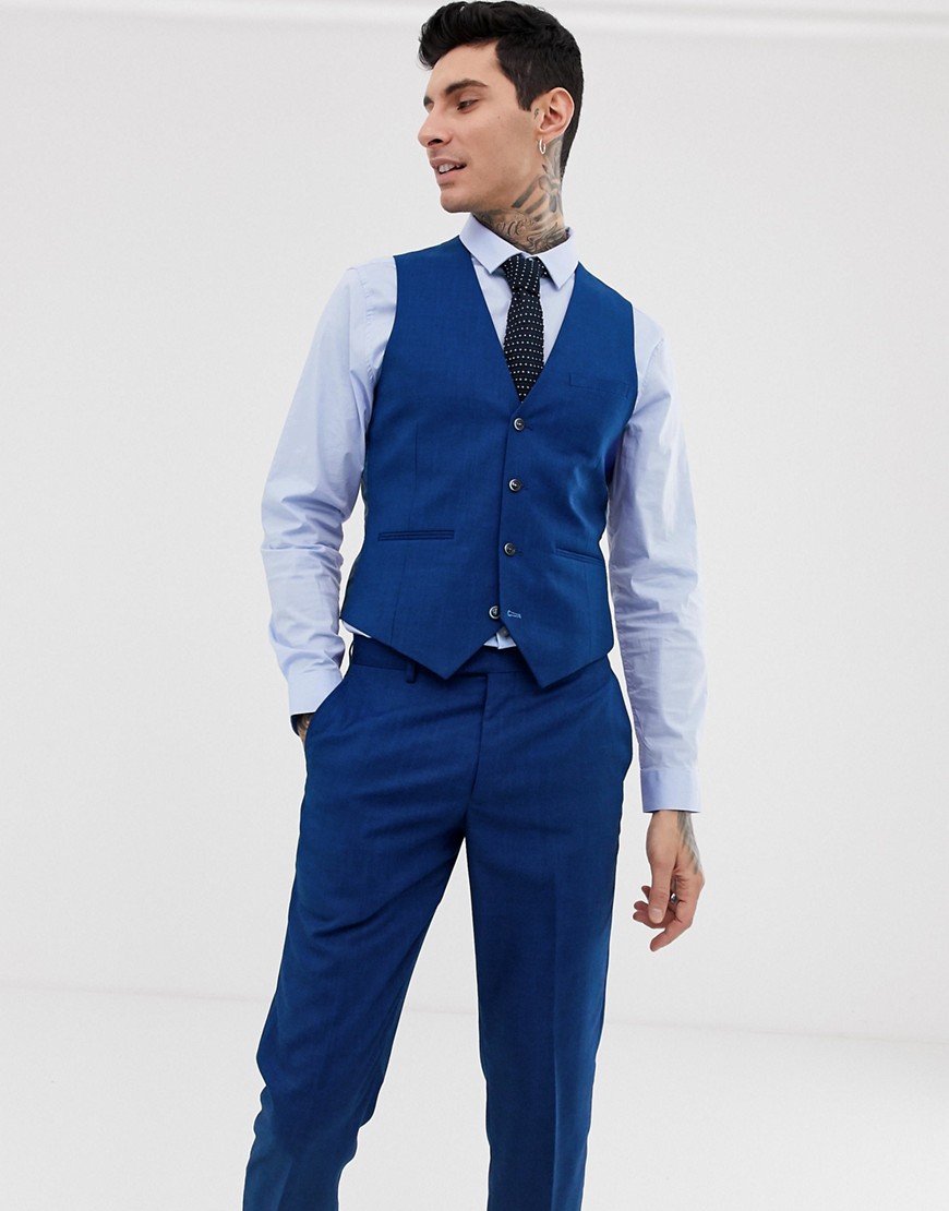 Harry Brown wedding slim fit textured blue curved waistcoat