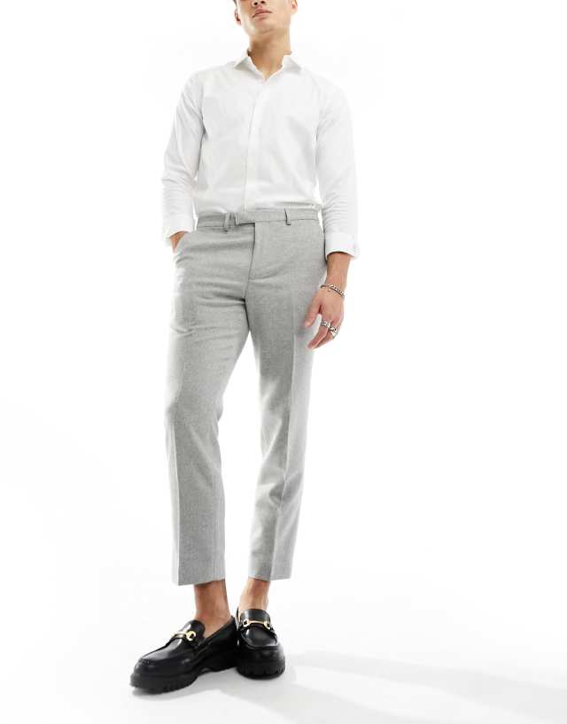Harry Brown - wedding slim fit tweed wool mix ankle length suit trousers in grey