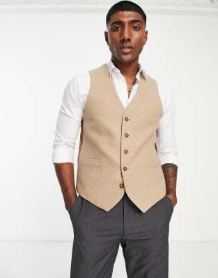 Harry Brown wedding suit vest in beige tweed | ASOS