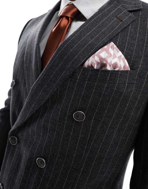 Harry Brown Wedding tweed double breasted suit jacket in brown stripe, 4 of 5