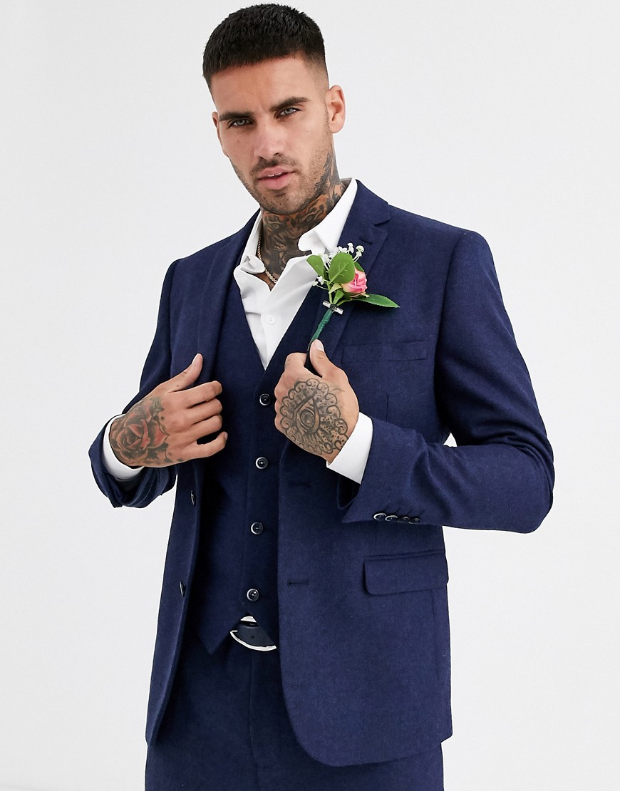 Harry Brown wedding tweed heritage slim fit suit jacket-Navy