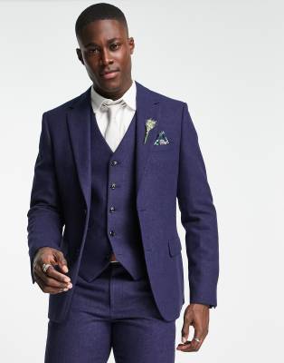 Harry Brown Harry Brown wedding tweed slim fit suit jacket-Blue
