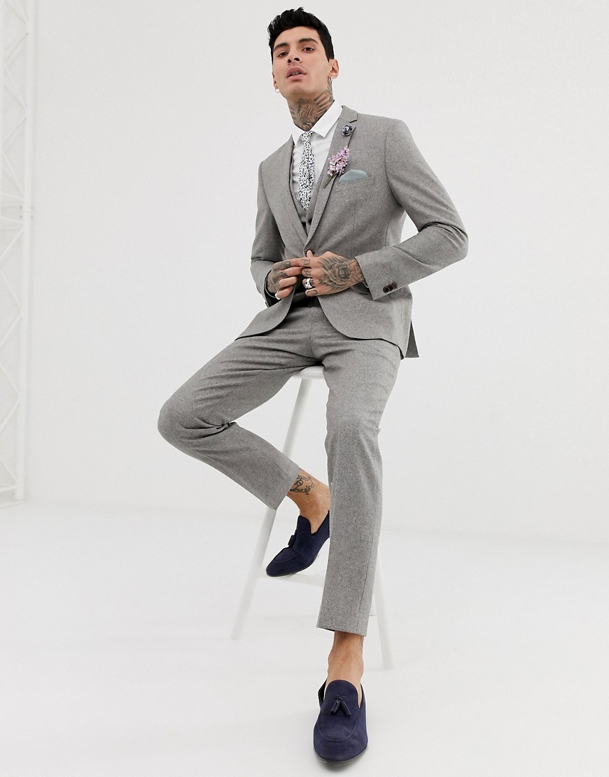 Harry Brown wedding wool blend slim fit summer tweed suit trousers-Grey
