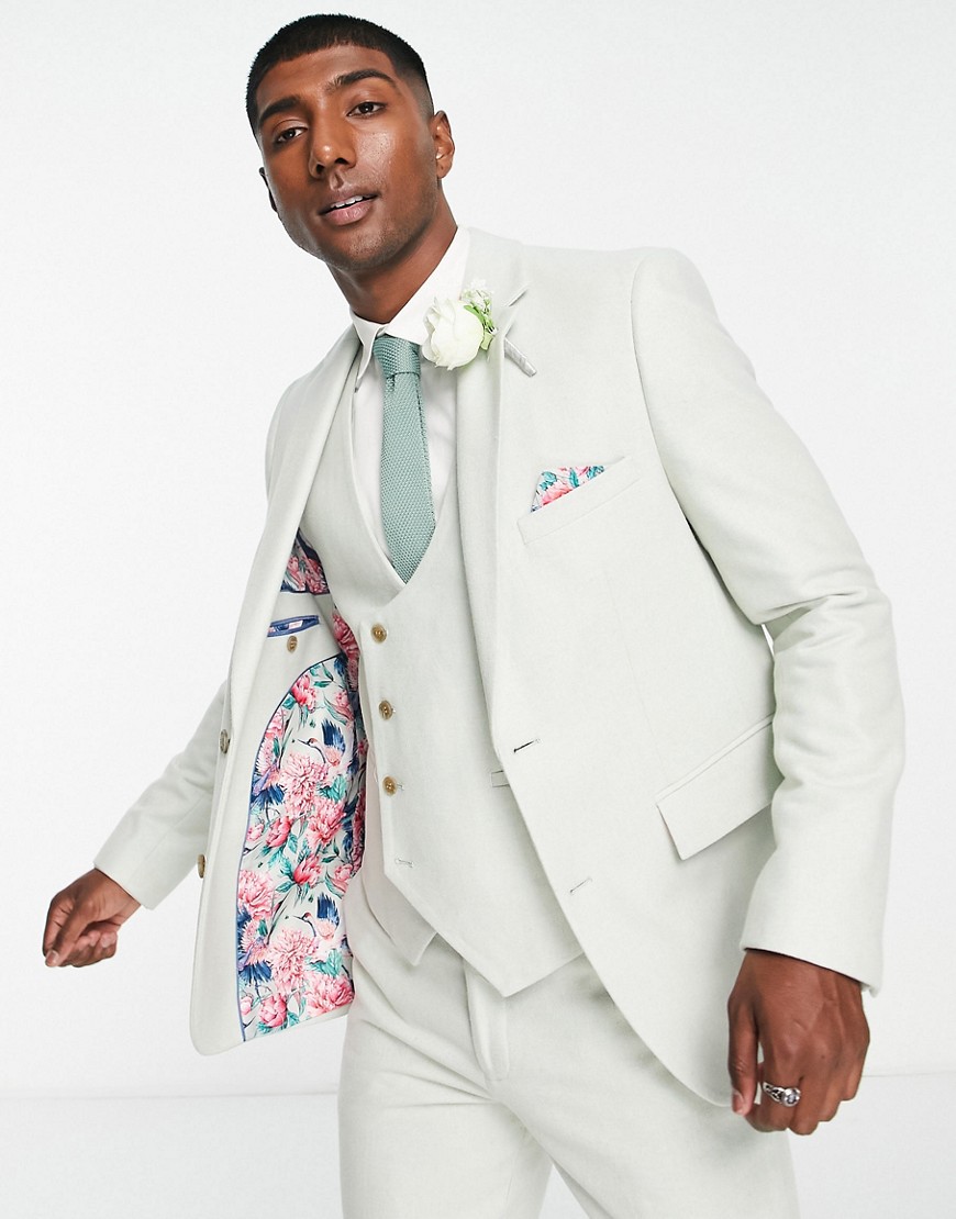 Harry Brown wedding wool blend slim fit tweed suit jacket in light green