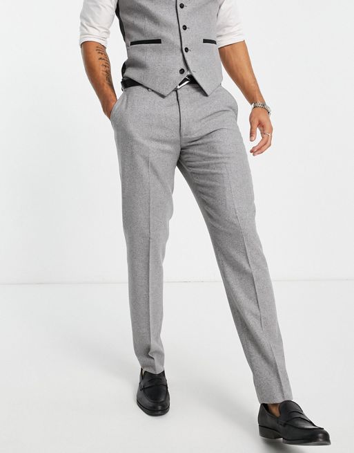 Grey Herringbone Dress Pants, Skinny Athletic Fit