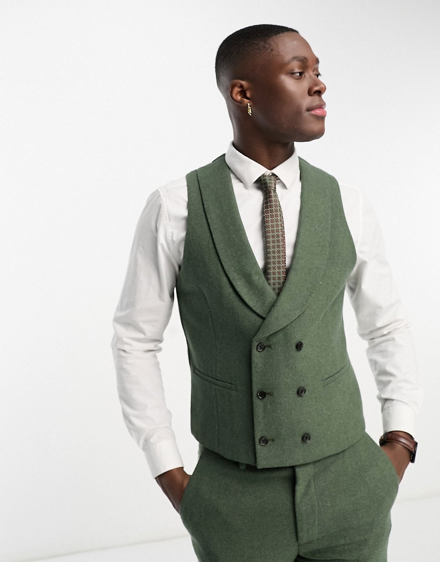 Harry Brown Wedding wool mix slim fit double breasted shawl lapel vest in green