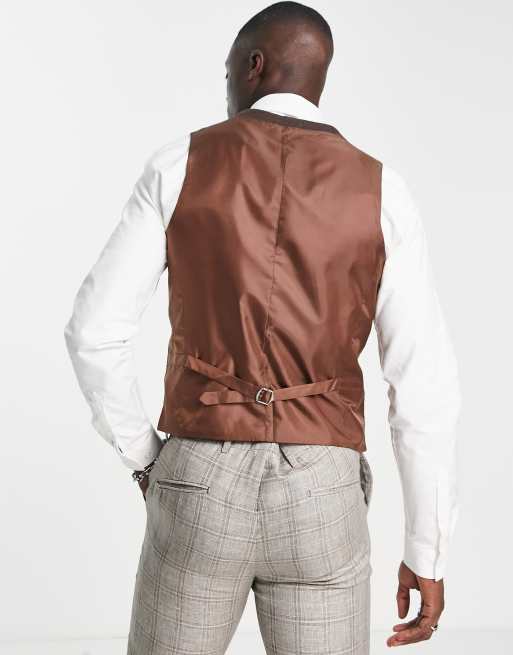 Harry Brown Wedding wool mix slim fit double breasted shawl lapel waistcoat in brown tweed, 2 of 4