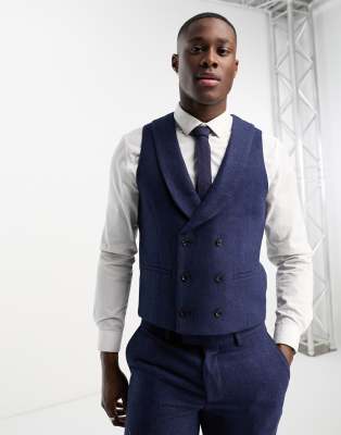 Harry Brown Wedding wool mix slim fit double breasted shawl lapel waistcoat in navy-Neutral φωτογραφία