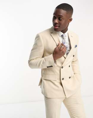Harry Brown Wedding wool mix slim fit double breasted suit jacket in cream - Click1Get2 Offers