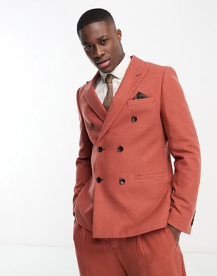 Harry Brown Wedding wool mix slim fit double breasted suit jacket in orange - ASOS Price Checker