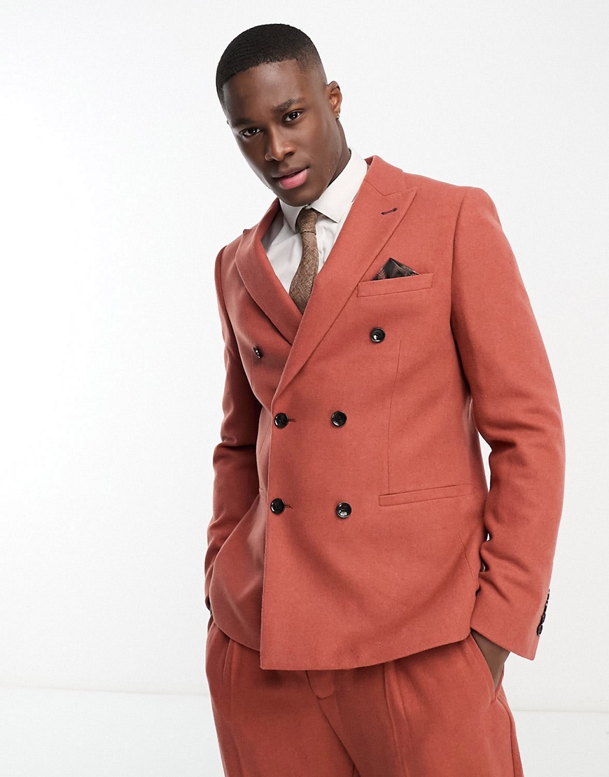Harry Brown Wedding wool mix slim fit double breasted suit jacket in orange