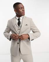 Harry Brown skinny linen suit jacket in brown