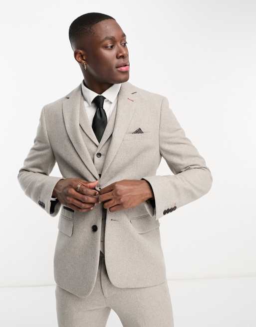 Harry Brown skinny linen suit in brown