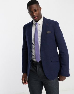 Harry Brown Wedding wool mix slim fit suit jacket in navy - ASOS Price Checker