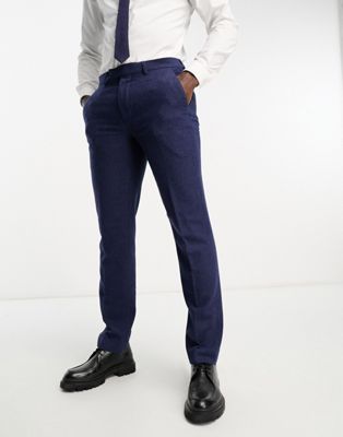 Harry Brown Wedding wool mix slim fit suit trousers in navy - ASOS Price Checker